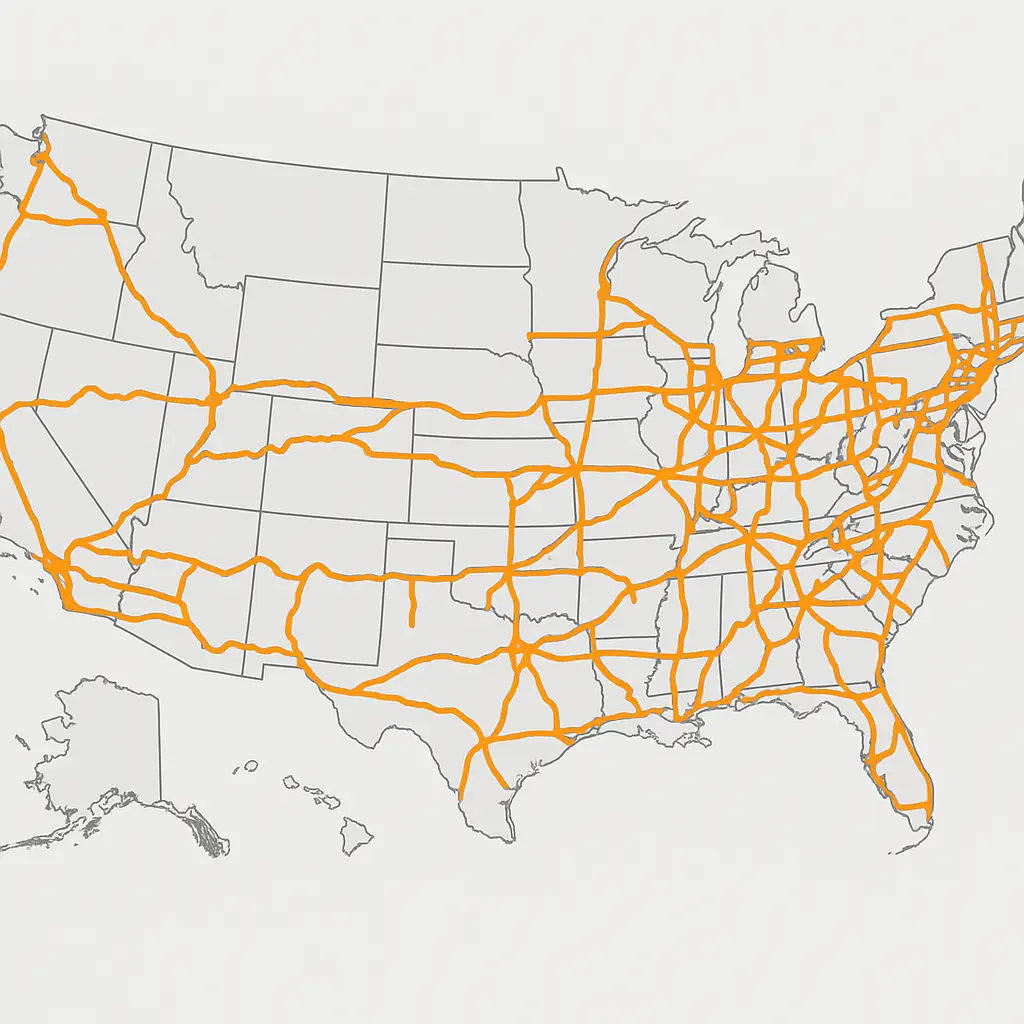 “Lower 48 hotshot freight coverage map showing major delivery lanes.”
