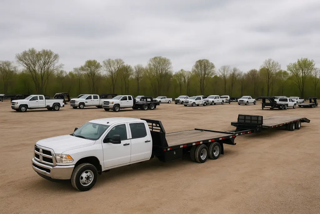 “Hotshot truck fleet staged for urgent freight pickups.”